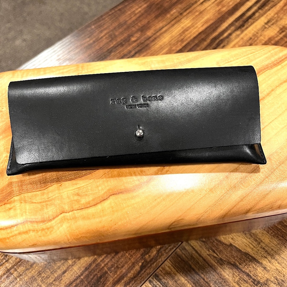 Rag & Bone New York Black Leather Glasses Case With Embossed Logo